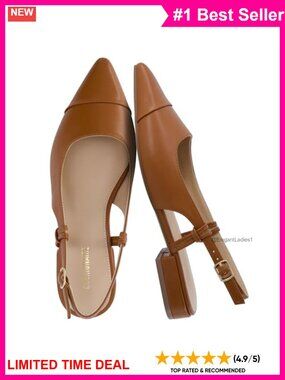Vegan Leather Slingback Pointed Toe Dress Shoe Memory Foam 1 Inch Heel